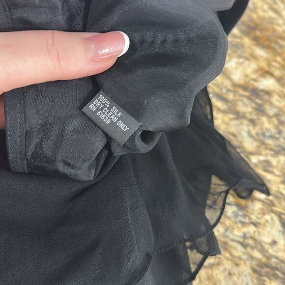 Teri Jon Silk Black Chic Layered Ruffle Side Zip Maxi Skirt Size 10 - Picture 6 of 8